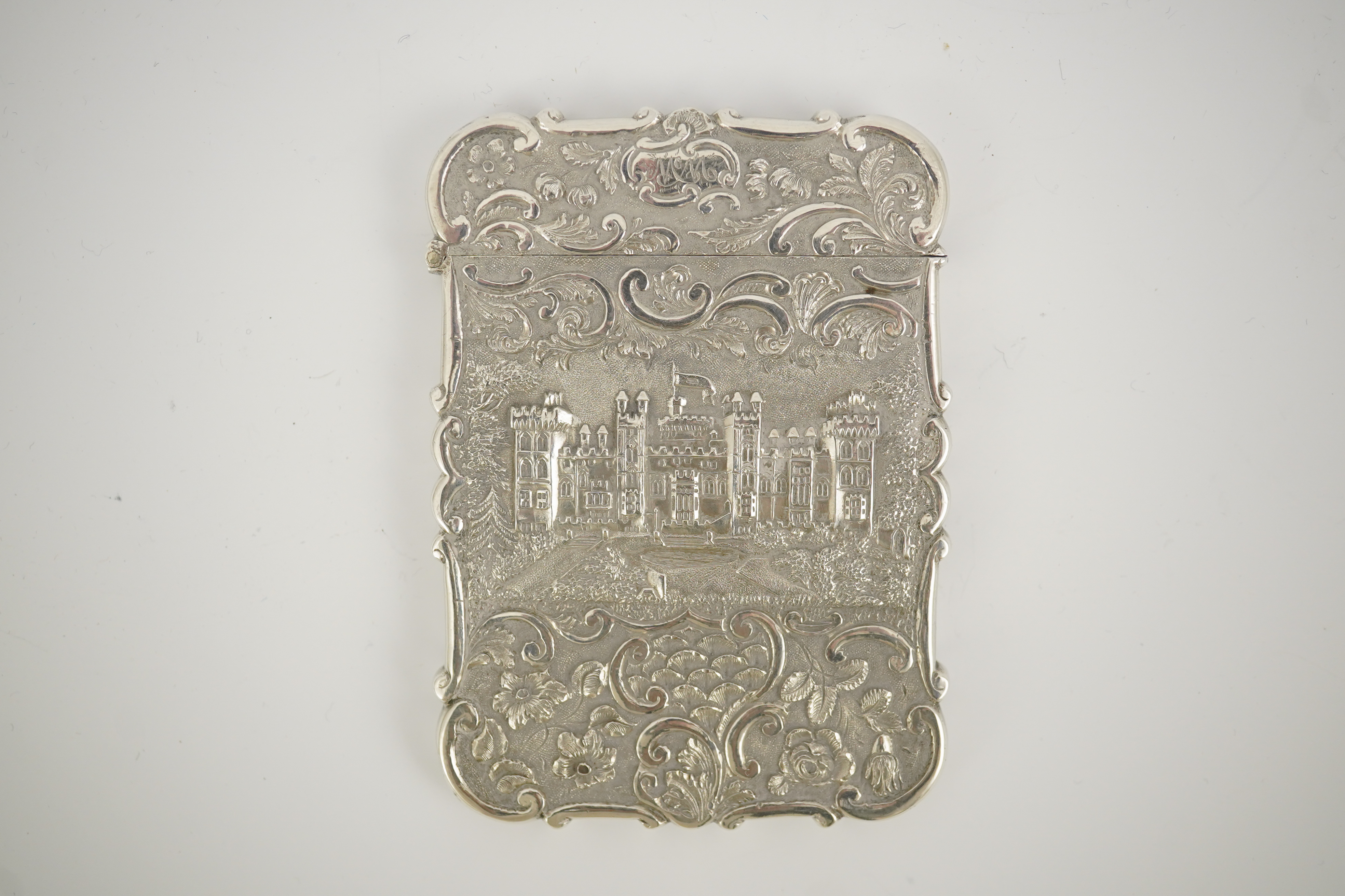 An early Victorian silver double sided 'castle top' card case